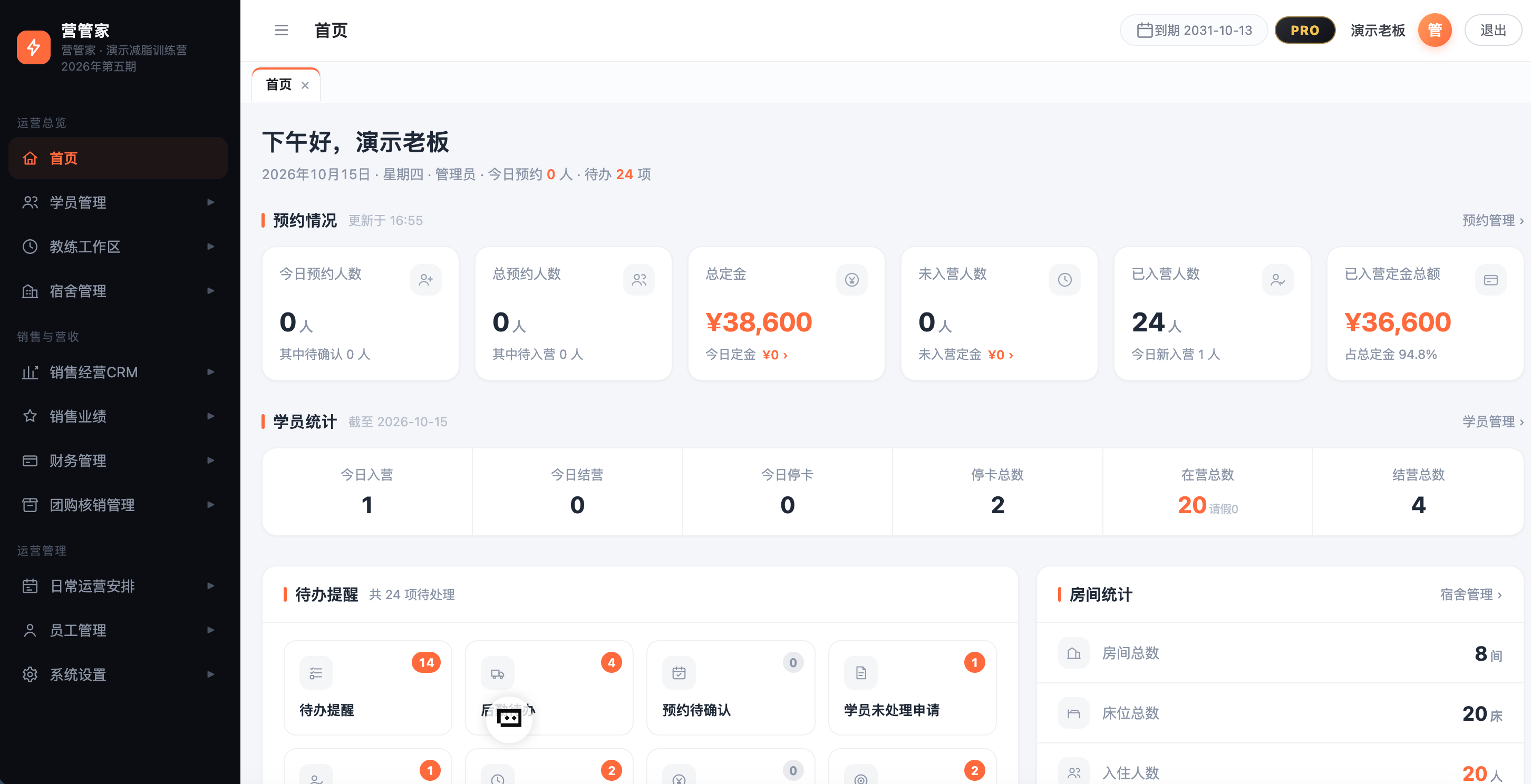 营管家 PC 管理端新版首页截图
